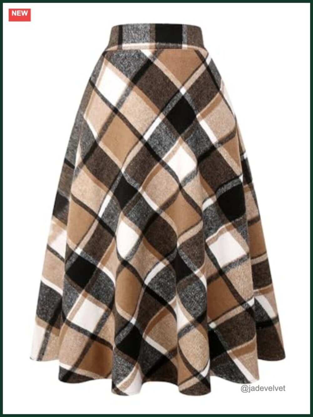 Wool Blend Plaid A-Line Maxi Skirt High Waist Flared Long